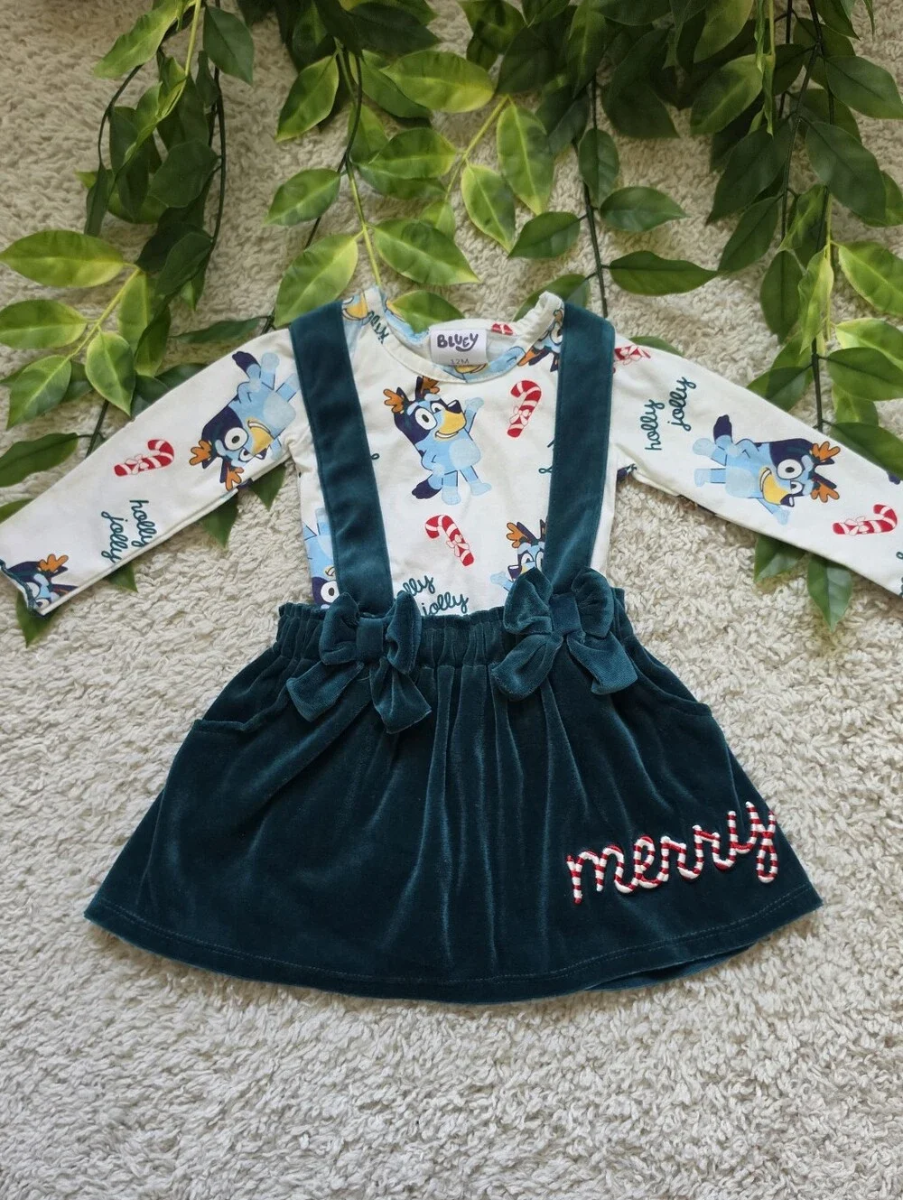 Baby Girl Bluey Christmas Velvet Skirtall Dress (9-12 Months)